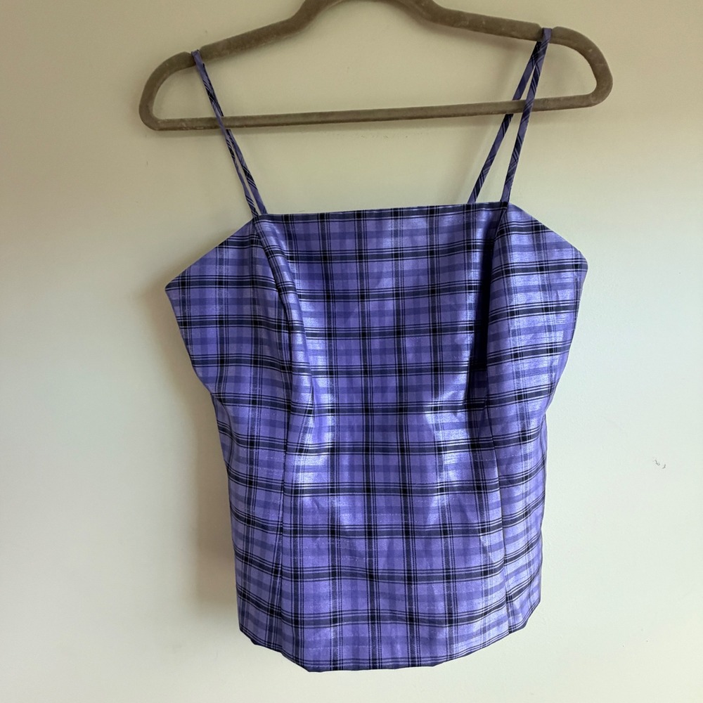 Y2K Unbranded Plaid Cami Top Womens Size 9/10 Purple Black Gingham Indie Twee